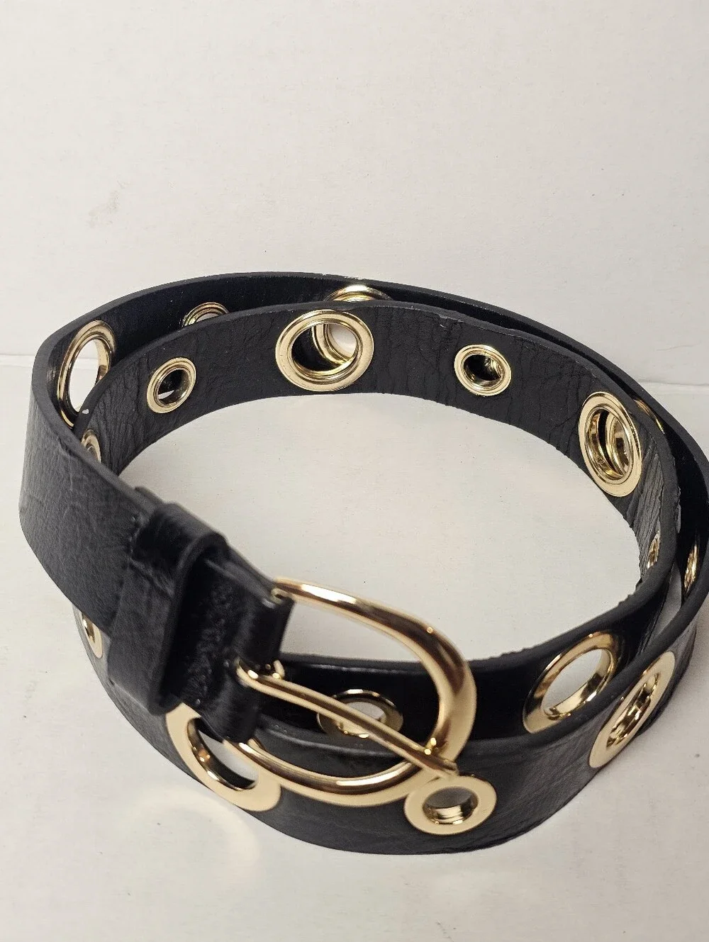 Topshop Black Leather Grommet Belt with Gold Buckle Size XS/S Womens